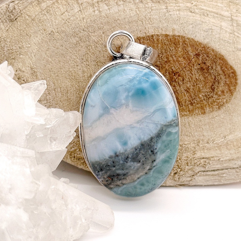 New Large Larimar Natural gemstone 925 silver pendant.